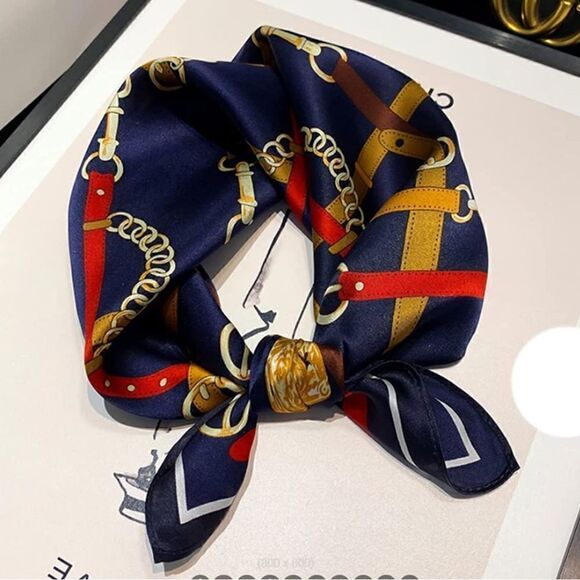 Blue Chain Mulberry Silk Neck Scarf - Picture 1 of 3